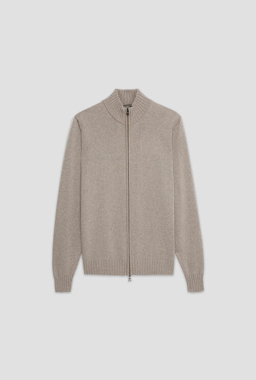 Full-zip jacket in combed merino wool Taupe